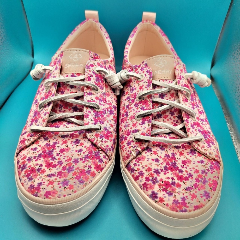 Sperry Women’s Shoes Crestview Size 9.5W Pink Floral Canvas Lace Up Sneakers